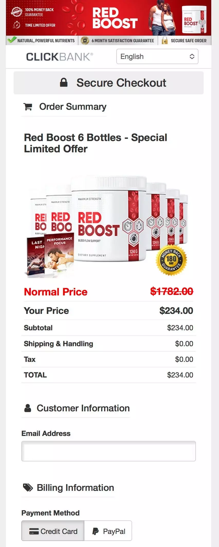Red Boost order form